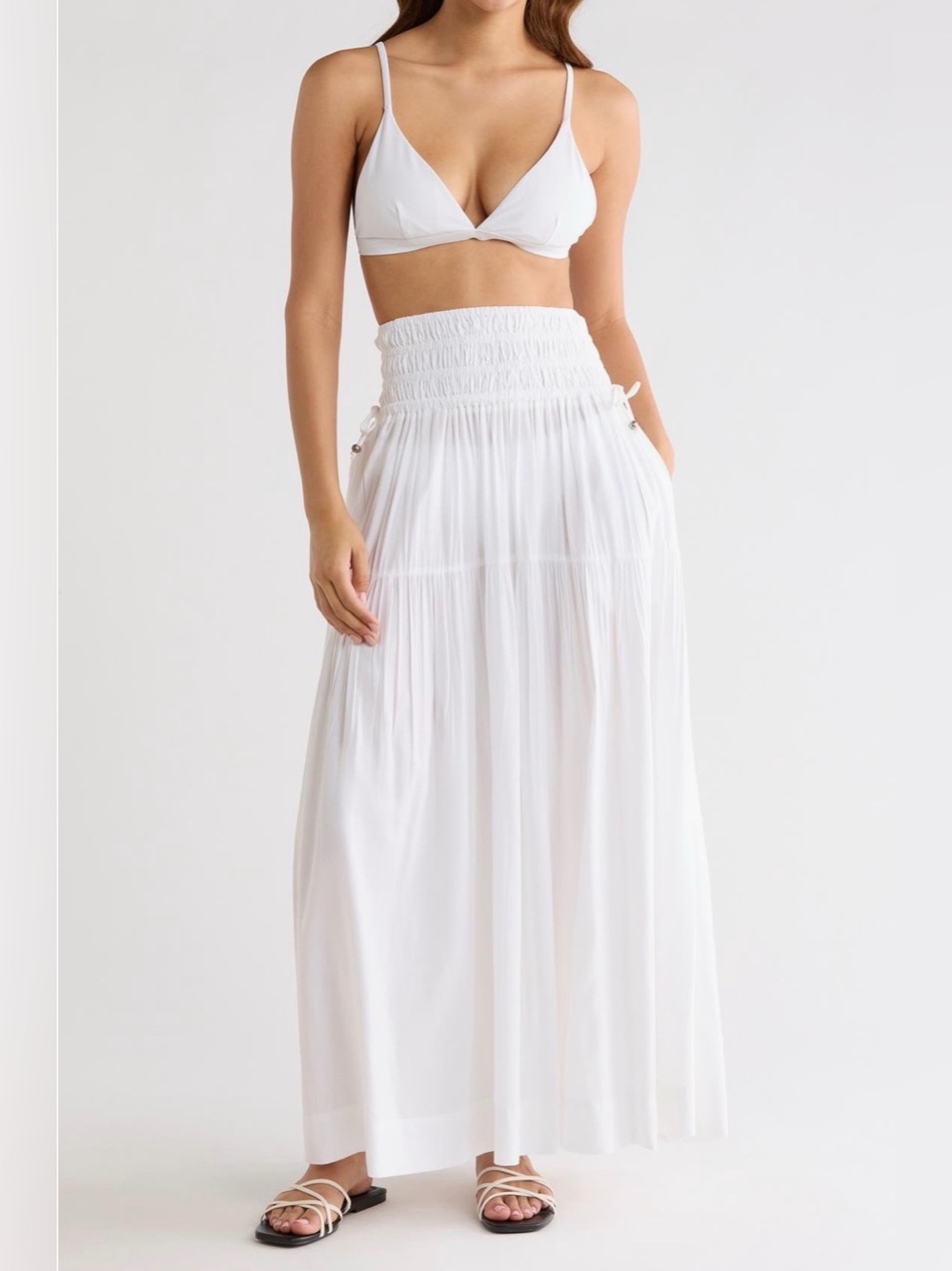 NWT Elan White Smocked Cover-Up Maxi Skirt Dress L - Picture 1 of 10